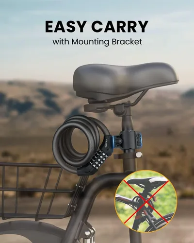 Vista 3 de Candado para bicicleta KEYSTP con cable y combinación, candado de bicicleta de alta seguridad con combinación de 5 dígitos reajustable antirrobo