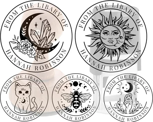 de The Library of Ex Libris Book Stamp, sello de biblioteca personalizado, monograma de regalo personalizado para profesores o sello de goma con