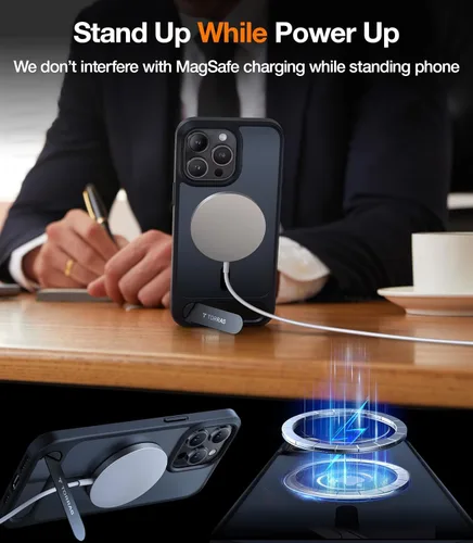 Vista 2 de TORRAS Funda magnética y soporte mejorados para iPhone 14 Pro [probada en caídas de grado militar] [compatible con MagSafe] Funda delgada y ligera