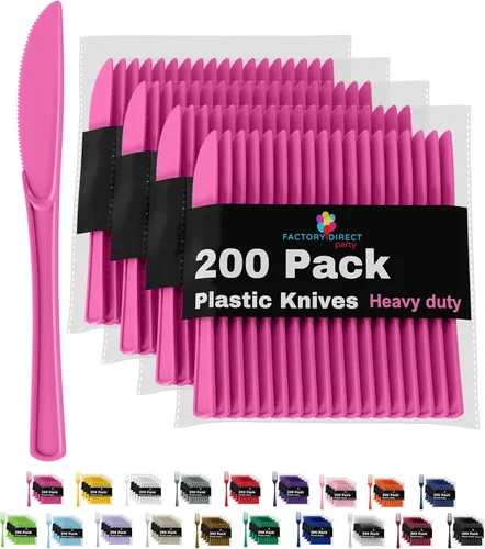 Vista 24 de Party Solids - Cuchillos de plástico negro, 200 piezas, cuchillos negros, utensilios desechables, juego de cubiertos de plástico resistente