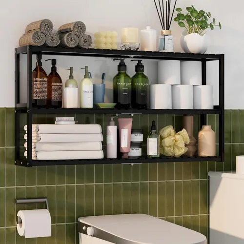 Organizador de baño extralargo, estantes de almacenamiento 100% de bambú, altura ajustable sobre el inodoro, estante flotante para pared y ducha, se