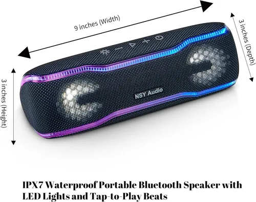 Vista 9 de Altavoz Bluetooth impermeable IPX7, tiempo de reproducción de 24 horas, luces LED, altavoz inalámbrico al aire libre para piscina, playa, ducha, azul