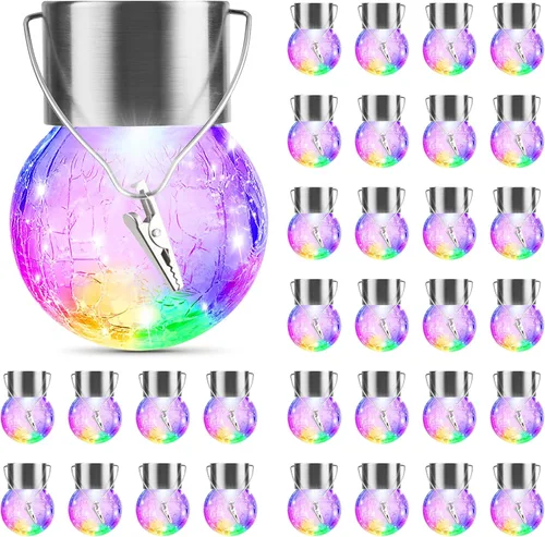 Vista 15 de Luces Solares Exteriores Colgantes Globo Decorativo Paquete de 8, Farol Solar Impermeable con Mango y Clip, Luces de Bola de Vidrio con Energía