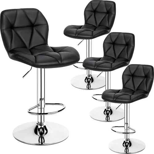 Yaheetech Bar Stools Set of 4, Adjustable PU Leather Swivel Barstools, Modern Counter Stools with Back and Footrest, Counter Height Barstools for