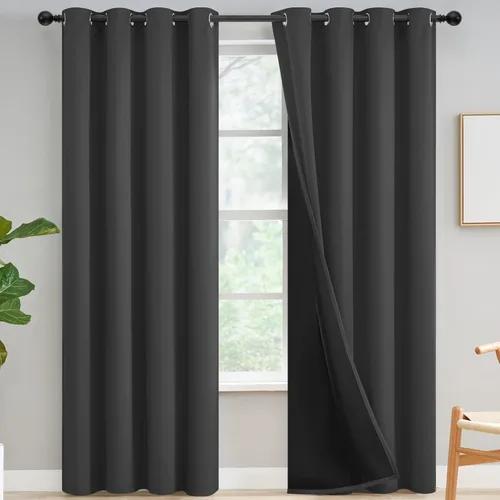 Vista 58 de Yakamok Cortinas 100% opacas para dormitorio, 2 paneles, cortinas de ventana completamente opacas, paneles de ventana con aislamiento térmico