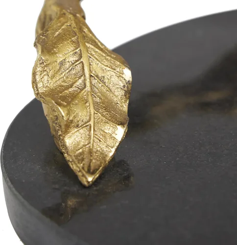 Vista 4 de Deco 79 Bandeja decorativa de mármol para sala de estar, bandeja otomana ovalada con asas de hojas doradas, bandeja para servir de 19 x 10 x 2 Negro