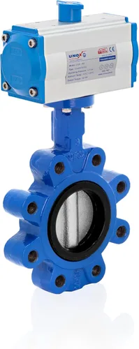 UNOX Válvula de mariposa tipo lengüeta DN40 con actuador neumático de doble efecto y válvula solenoide de bobina doble de acero inoxidable de 1/4" -