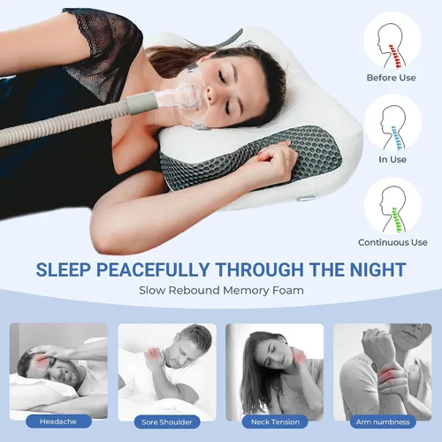 Vista 9 de Elviros Almohadas de espuma viscoelástica para aliviar el dolor de cuello, almohada ortopédica ergonómica de altura ajustable