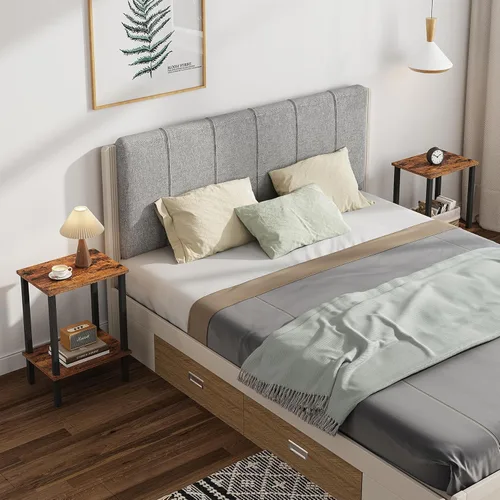 Vista 120 de TUTOTAK TB01BMW034 - Mesa auxiliar, mesita de noche con estante de almacenamiento de 2 niveles, para espacios pequeños