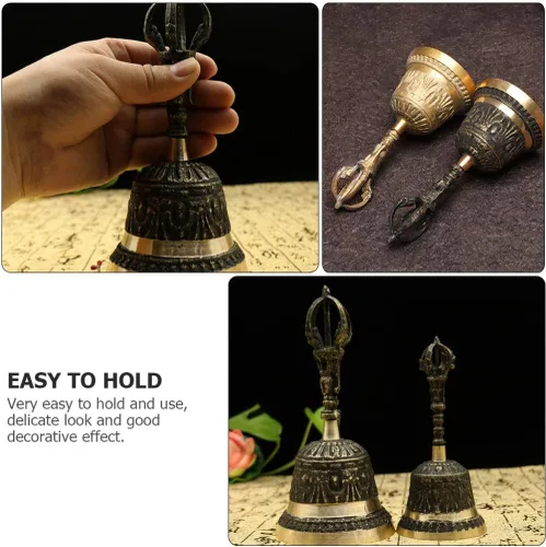 Vista 8 de Campana de llamada retro campana de mano antigua campanas de trineo de mano Campanas de cena de bronce Campanas decorativas Campana de servicio
