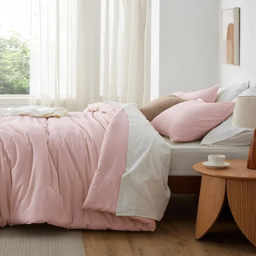 Vista 7 de Bedsure PureWoven - Juego de edredón de algodón prelavado, matrimonial 00 - rosa claro