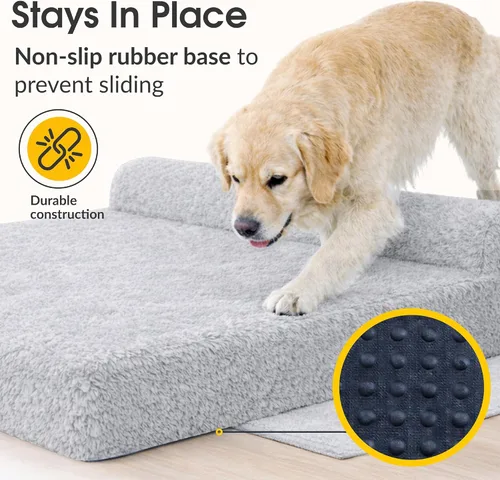 Vista 8 de KOPEKS Cama ortopédica de espuma viscoelástica para perros de 7 pulgadas de grosor, cama extragrande para perros con almohada, color gris esponjoso