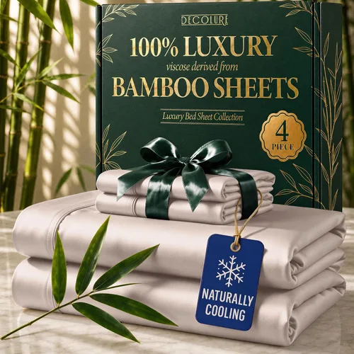 Vista 33 de DECOLURE Sábanas de Viscosa 100% Derivada de Bambú Tamaño Full - Juego de Sábanas de Lujo de 6 Piezas Naturalmente Refrescantes, Ultra Suaves Negro