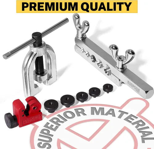 Vista 6 de KOOPOOL Kit de herramientas de abocinación doble y simple, 8 piezas, kit de herramientas de abocinación de línea de freno de 45 grados con 5