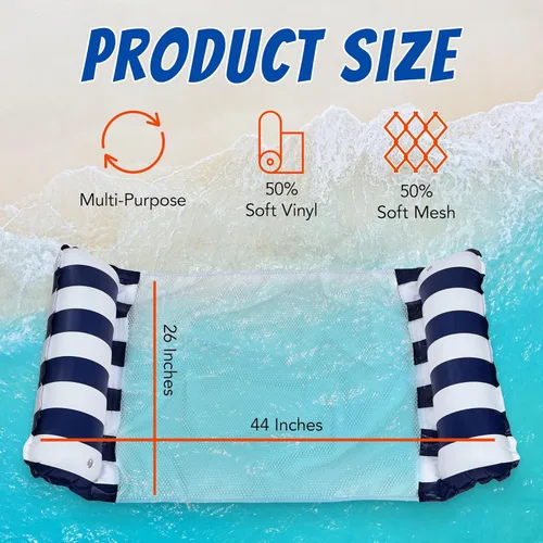 Vista 3 de Hammock Pool Float Blue Multi-Purpose Inflatable Water Pool Floats Fun Pool Float Lounger for Adults and Kids Variation