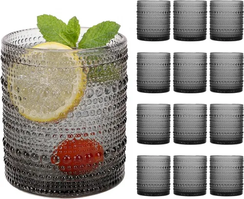 Vista 10 de Moretoes Hobnail - Juego de vasos de cóctel de 12 onzas, vasos de cóctel vintage, vasos de vidrio texturizado, vasos de burbujas, vasos de agua, Azul