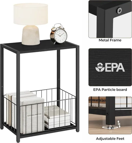 Vista 8 de Homleke Mesa auxiliar con soporte para revistas, soporte para tocadiscos con estante LP, mesa auxiliar para sala de estar, dormitorio o mesita