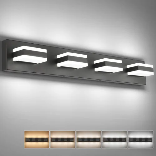 Vista 46 de SOLFART Luces de tocador de baño negras regulables LED modernas sobre el espejo, iluminación de baño negra para la pared del baño S8568 (5 luces)
