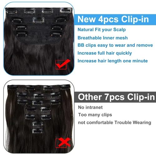 Vista 5 de OMGREAT Extensiones de cabello con clip, 4 piezas de 20 pulgadas, rizado de cabeza completa, extensiones de cabello sintético ondulado para mujer