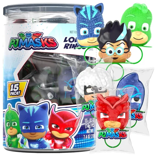 PJ Masks - Juego de 15 anillos de piruleta para niños, para máscaras de pijama, suministros de fiesta de cumpleaños y máscara de pijama,