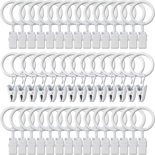 Vista 30 de Paquete de 44 anillos de cortina de metal con clips, clips para cortinas con anillos, anillos de cortina de 1 pulgada de diámetro interior, se