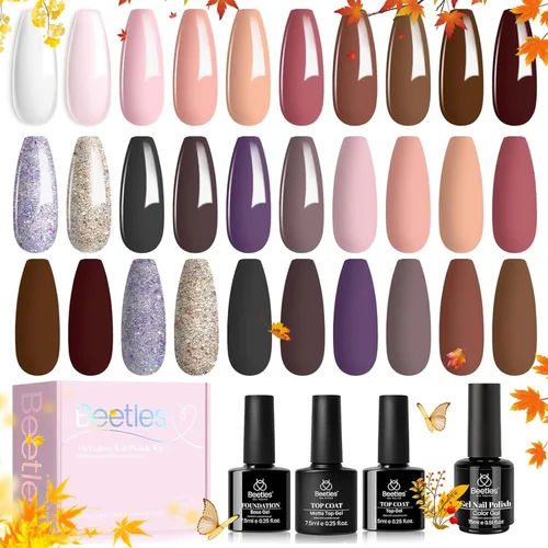 Vista 31 de Beetles - Juego de esmaltes de uñas de gel, 20 colores, rosa, blanco, negro, amarillo, rojo, kit de esmalte de gel con purpurina con calcomanías