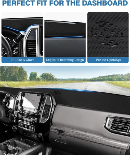 Vista 443 de FIILINES - Cubierta para tablero, accesorio para tablero de malla antideslizante, parasol sin reflejos y protector compatible con Toyota Tundra