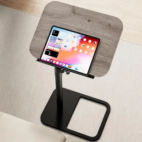 Vista 11 de GOYLSER Mesa de bandeja de TV de altura ajustable, abatible, mesa auxiliar de aperitivos con giro de 360° e inclinación de 180°, mesa auxiliar