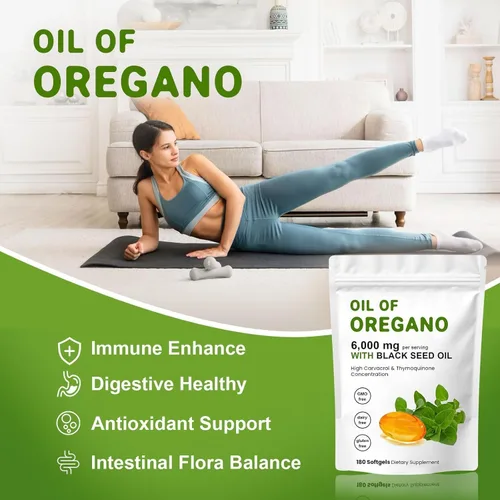 Vista 3 de J-PRQ Cápsulas de suplemento de aceite de orégano 2 en 1, cápsulas de suplemento de aceite de orégano orgánico, sin OMG, 6000 mg de aceite