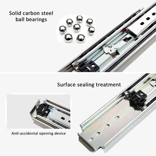 Vista 4 de 1 par de corredores de cajón industrial de 2.992 in de ancho, resistente, 485 lb, extensión completa con rodamientos de bolas con cerradura