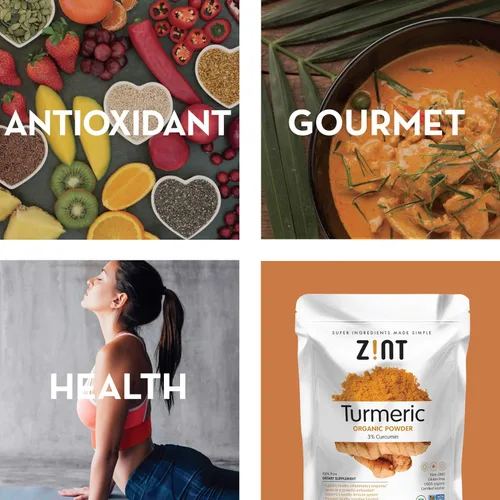 Vista 4 de Zint Polvo de cúrcuma orgánica (16 oz): raíz de cúrcuma cruda, especia en polvo, probada en laboratorio