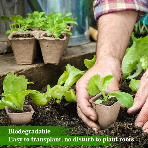 Vista 5 de Doter 10 paquetes de bandejas de inicio de plántulas, 120 celdas, bandejas de germinación de semillas biodegradables, macetas de turba para plantas