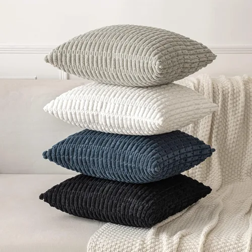 Vista 271 de MIULEE- Juego de 2 fundas de pana suave para cojín; diseño a rayas estilo bohemio, moderno, rural; decoración costera p/verano, hogar, sala de Azul