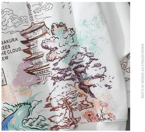 Vista 3 de Sudadera con capucha y cordón de Harajuku, diseño de Sakura, unisex, con capucha, estilo punk, japonés, para invierno, cálido, ropa Y2K