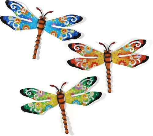 Scwhousi Decoración de pared de metal con libélula al aire libre, arte de pared para patio, decoración colgante para sala de estar, dormitorio,