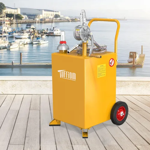 Vista 7 de TUFFIOM Carrito de combustible de 20 galones con ruedas y bomba de sifón manual, tanque de almacenamiento de transferencia de combustible diésel