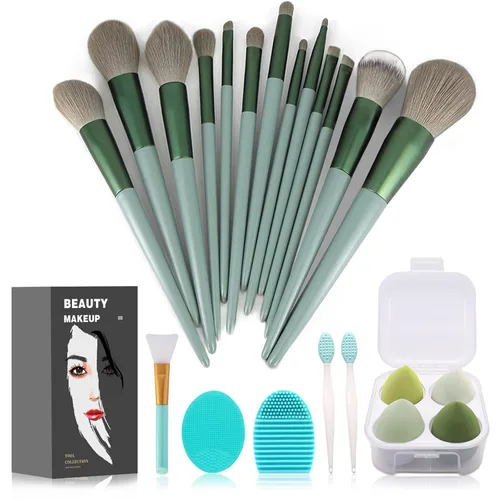 Vista 12 de Koccido Juego de brochas de maquillaje de 22 piezas, brocha para base de maquillaje para sombra de ojos (verde, juego de 22 piezas, grande)