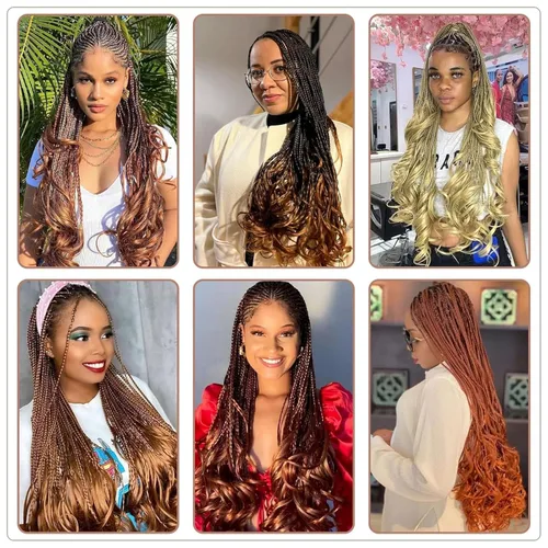 Vista 6 de Trenzas de ganchillo rizadas francesas de 8 pulgadas, 9 paquetes de trenzas de caja de diosa negra, cabello de ganchillo preanudado con extremos