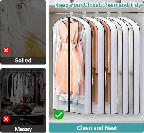 Vista 27 de SLEEPING LAMB Bolsas de ropa con fuelle de 60 pulgadas para almacenamiento de armario, bolsa de vestir transparente para colgar ropa para vestidos