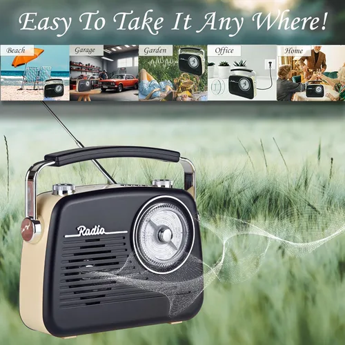 Vista 5 de Radios portátiles AM FM SW, receptor de transistor retro de recepción fuerte, altavoz Bluetooth, enchufe de corriente alterna en la pared, funciona