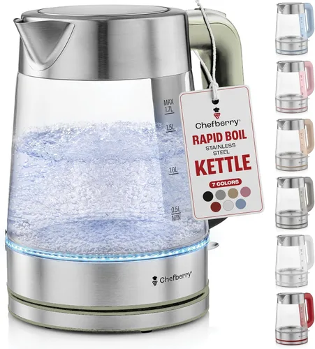 Vista 15 de Hervidor eléctrico para hervir té caliente y agua Hervidor de vidrio de borosilicato de acero inoxidable de 1.8L sin plástico, apagado automático