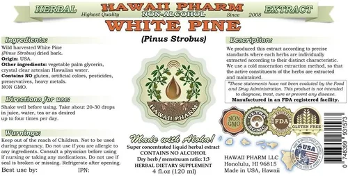 Vista 2 de Extracto líquido sin alcohol de pino blanco, pino blanco (Pinus Strobus), suplemento herbario natural de glicerita de corteza seca, Hawaii Pharm