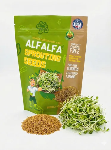Todd's Seeds - Semillas de germinación de alfalfa - Alfalfa a granel fácil de cultivar - Crecimiento rápido con alta germinación de brotes (1/2