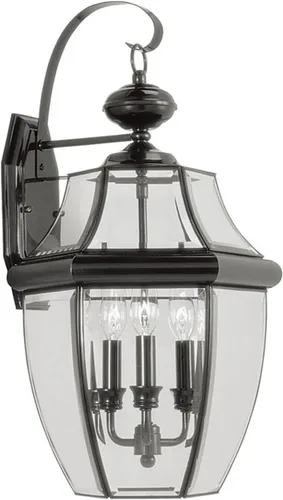 Vista 21 de Livex Lighting 2351-02 Monterey - Farol de pared de latón macizo con 3 luces para exteriores con acabado de latón pulido, 22.5 x 12.5 x 11.75