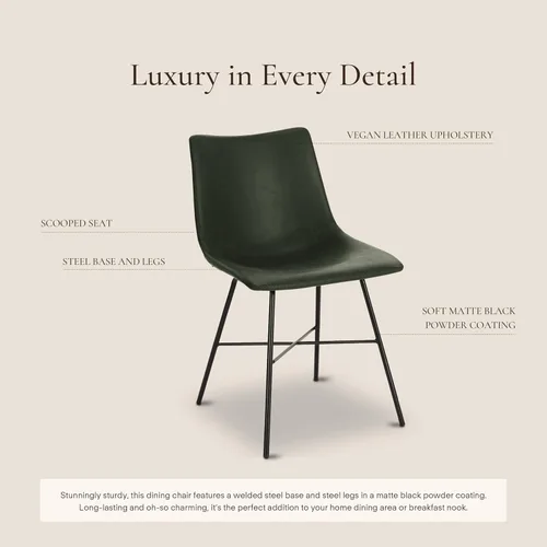 Vista 28 de POLY & BARK Paxton - Juego de 2 sillas de comedor modernas con respaldo bajo, tapicería de piel sintética y base de acero negro mate, asiento cómodo