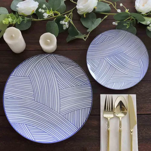 Vista 5 de Efavormart - Paquete de 10 platos de postre de plástico con pincel, color blanco y azul, platos desechables redondos para ensalada, 7 pulgadas