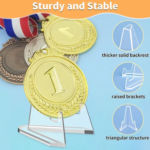 Vista 5 de Soporte de Exhibición para Tarjetas, Paquete de 20 Soportes de Caballete Pequeños, Soportes de Portarretratos Acrílicos, para Moneda de Desafío