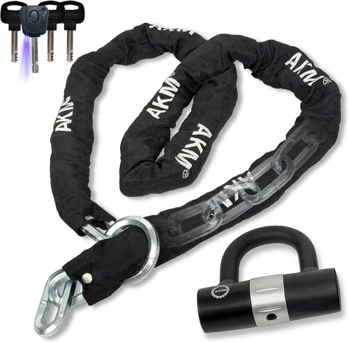 Vista 9 de AKM Candado de cadena para bicicleta de 47.2 in/4 pies, resistente, duradero, 0.472 in de grosor, antirrobo, cadena de bicicleta con 4 teclas