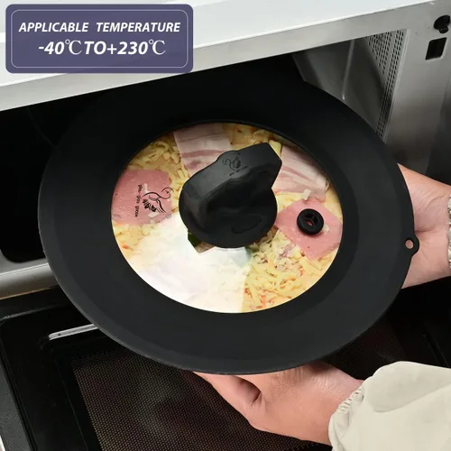 Vista 5 de Tapa universal de vidrio templado ventilado para sartén con borde de silicona resistente al calor, cubierta de tapa de salpicaduras de microondas