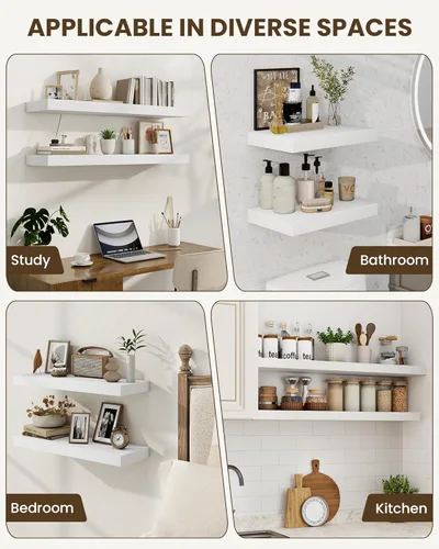 Vista 6 de Marsmiles Estantes flotantes de 32" para pared, estantes de madera con soportes invisibles, juego de 2, estante de pared de estilo rústico de granja